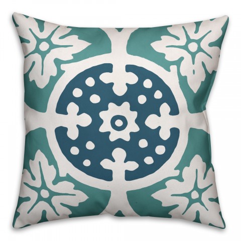 Blue and Teal Print 18x18 Faux Suede Throw Pillow