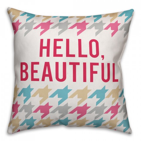 Hello Beautiful Houndstooth 18x18 Faux Suede Throw Pillow