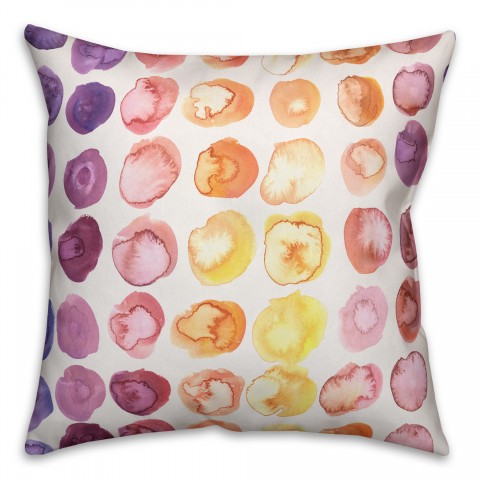 Watercolor Polka Dots 18x18 Faux Suede Throw Pillow