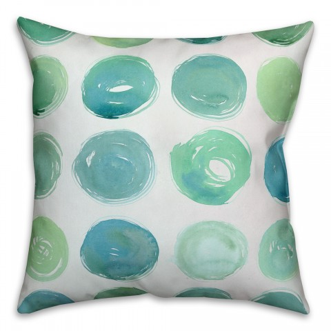 Teal Watercolor Polka Dots 18x18 Faux Suede Throw Pillow