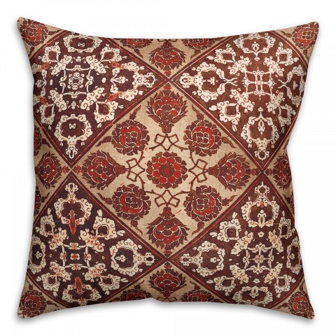 Traditional Spice Tone Tiles 18x18 Faux Suede Throw Pillow