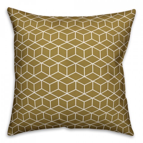 Gold Cubic Pattern 18x18 Faux Suede Throw Pillow