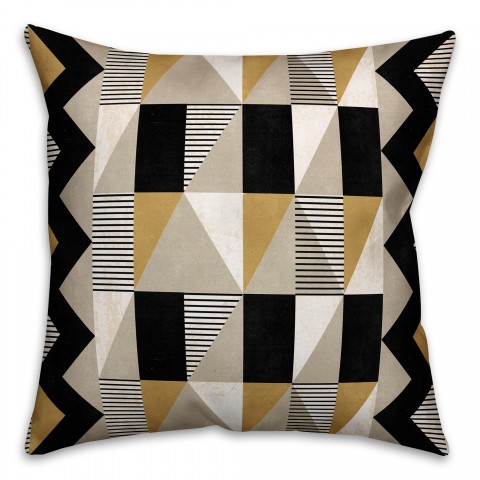 Gold and Black Contemporary Pattern 18x18 Faux Suede Throw Pillow