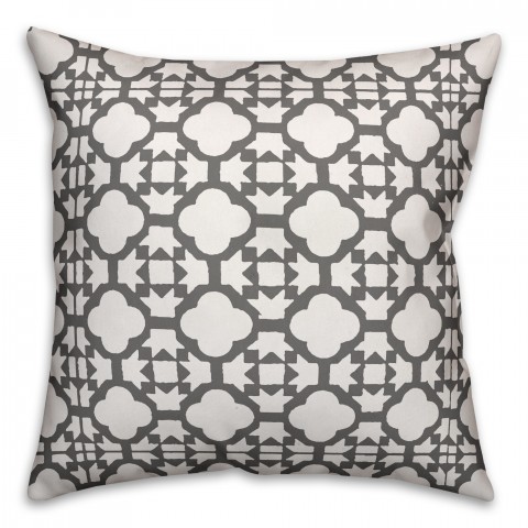 Gray Morrocan Pattern 18x18 Faux Suede Throw Pillow