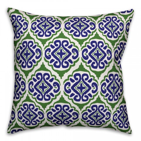 Blue and Green Geometric Print 18x18 Faux Suede Throw Pillow