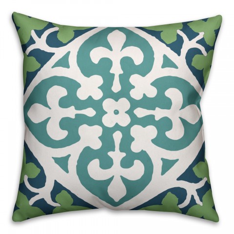 Blue and Green Leaves Pattern 18x18 Faux Suede Throw Pillow