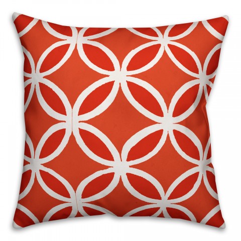 Orange and White Geometric Circles 18x18 Faux Suede Throw Pillow