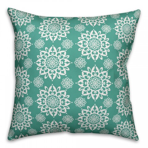 Mint Mandala 18x18 Faux Suede Throw Pillow