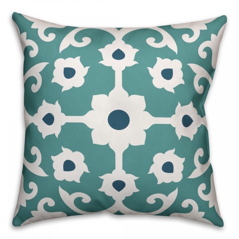 Blue Floral Print 18x18 Faux Suede Throw Pillow