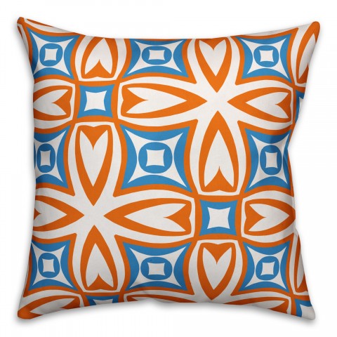 Orange and Blue Pattern 18x18 Faux Suede Throw Pillow