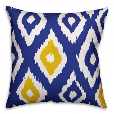 Blue and Yellow Ikat 18x18 Faux Suede Throw Pillow