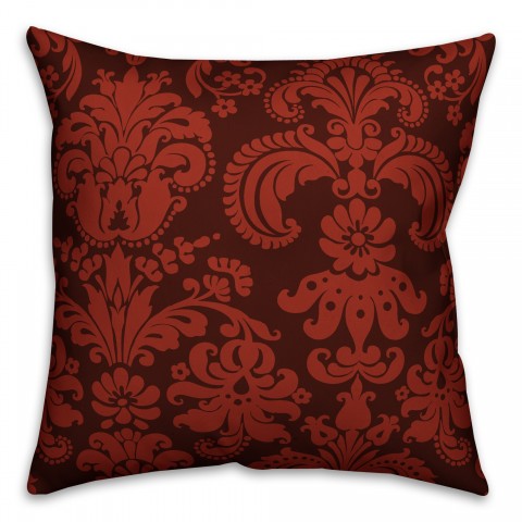 Red Damask 18x18 Faux Suede Throw Pillow