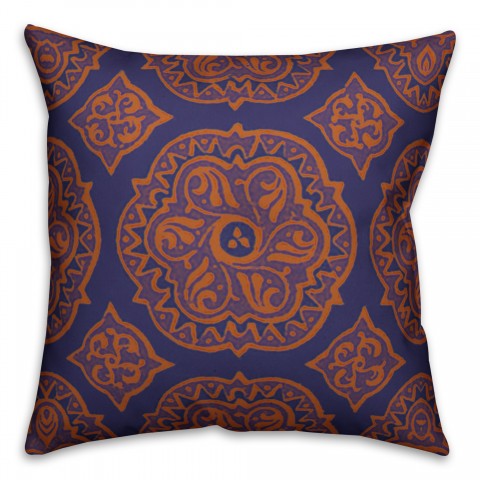 Orange Bohemian Medallion 18x18 Faux Suede Throw Pillow Front