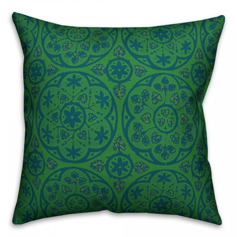 Green Bohemian Medallion 18x18 Faux Suede Throw Pillow Front