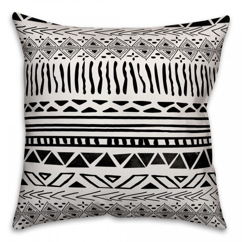 Black and White Boho Tribal II 18x18 Faux Suede Throw Pillow Front