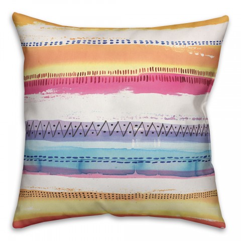 Watercolor Tribal Stripes 18x18 Faux Suede Throw Pillow Front