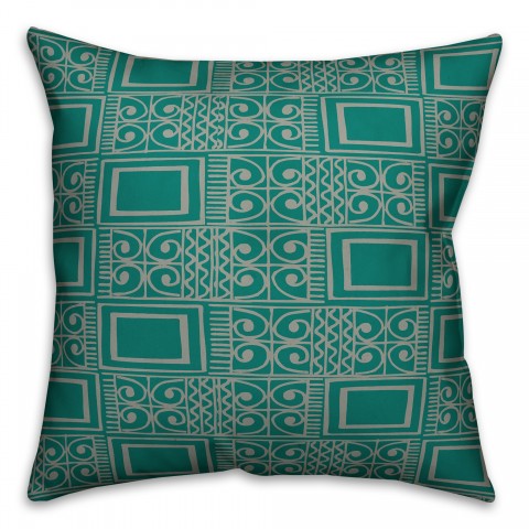 Teal Tribal Squares  18x18 Spun Poly Pillow