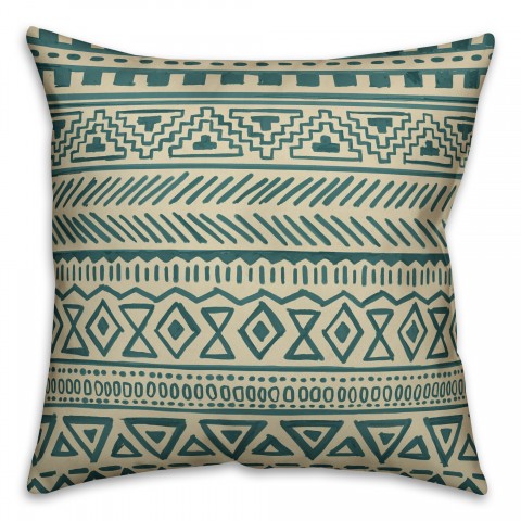 Teal Tribal 18x18 Faux Suede Throw Pillow Front