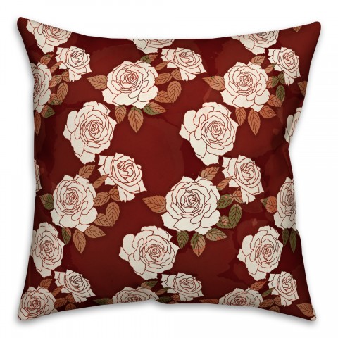 Rosewood Red Floral 18x18 Faux Suede Throw Pillow Front
