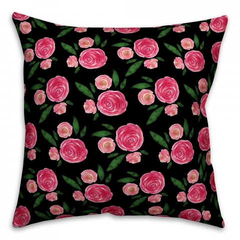 Peony Pattern 18x18 Faux Suede Throw Pillow Front
