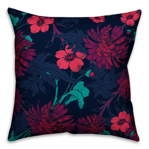 Bohemian Floral Delight 18x18 Faux Suede Throw Pillow Front