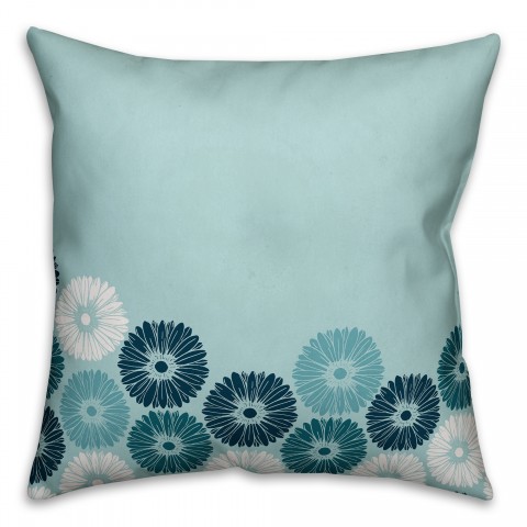 Contemporary Blue Floral 18x18 Faux Suede Throw Pillow Front