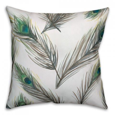 Peacock Feathers 18x18 Faux Suede Throw Pillow Front