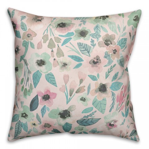 Watercolor Poppies 18x18 Faux Suede Throw Pillow Front
