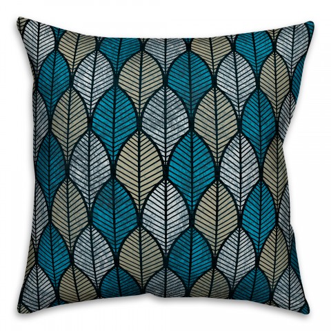 Blue Leafies Pattern 18x18 Faux Suede Throw Pillow Front