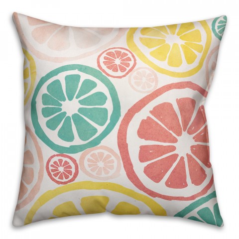 Summer Citrus Slices 18x18 Faux Suede Throw Pillow Front