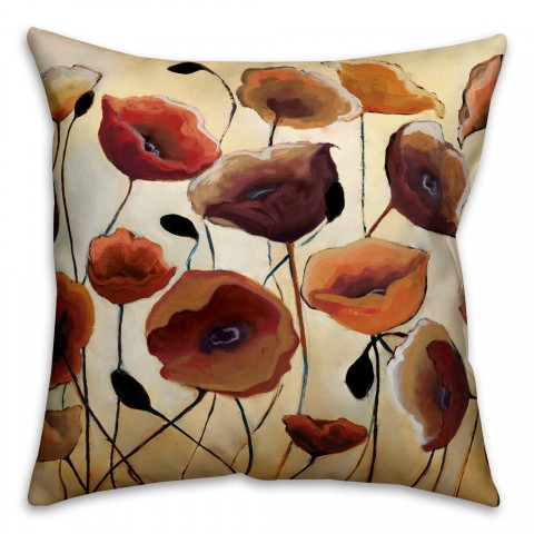 Dark Autumnal Poppies 18x18 Faux Suede Throw Pillow Front