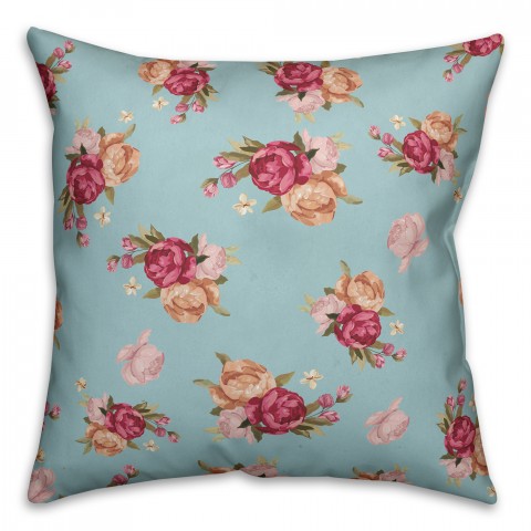 Vintage Pink Roses 18x18 Faux Suede Throw Pillow Front