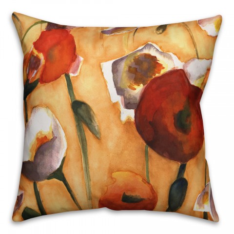 Light Autumnal Poppies 18x18 Spun Poly Pillow