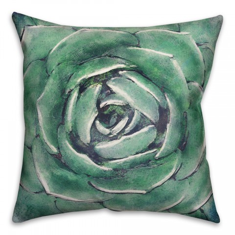 Light Emerald Succulent 18x18 Faux Suede Throw Pillow Front