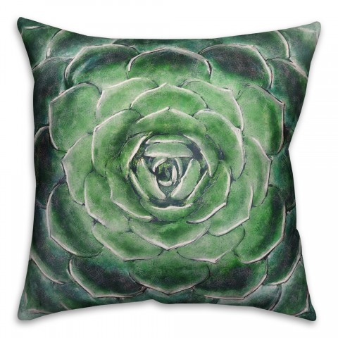 Dark Emerald Succulent 18x18 Faux Suede Throw Pillow Front