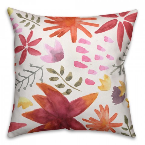 Stylized Floral 18x18 Faux Suede Throw Pillow Front
