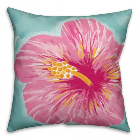 Tropical Hibiscus 18x18 Faux Suede Throw Pillow Front
