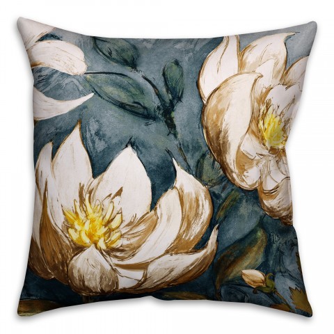 White Stylized Floral 18x18 Faux Suede Throw Pillow Front