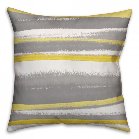 Yellow and Gray Stripes 18x18 Abstract Faux Suede Throw Pillow