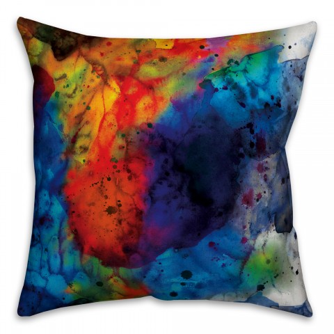 Watercolor Rainbow Overature 18x18 Abstract Faux Suede Throw Pillow
