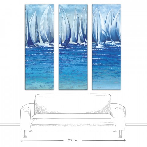 Blue Boatscape 20x60 Canvas Triptych Set