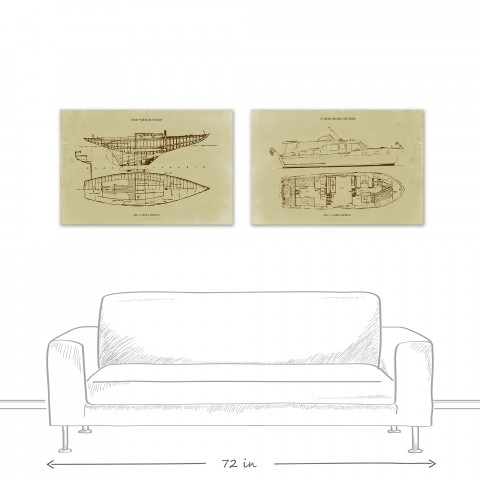 Boat Blueprint Canvas Set