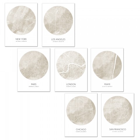 City Beige Map 30x40 Canvas