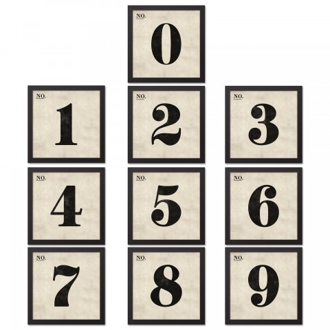 Vintage Numbers 12x12 Black Framed Canvas