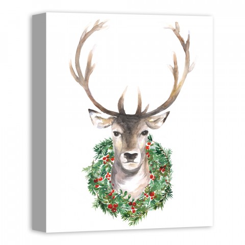 Designs Direct Creative Group Reindeer with Wreath Canvas 16x20 Canvas Wall Art