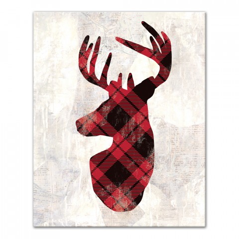 Plaid Holiday Reindeer Canvas 16x20 Canvas Wall Art