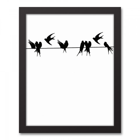 Birds on a Wire Black Framed Canvas, 11x14