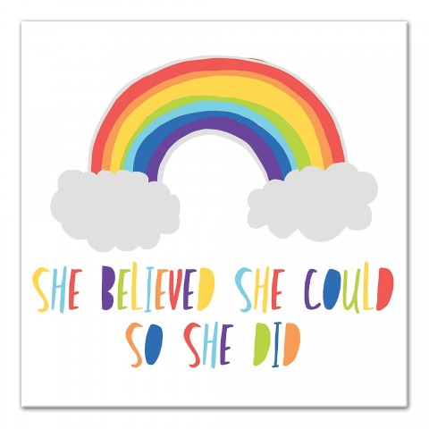 She Believed She Could So She Did Rainbow 12x12 Canvas Wall Art