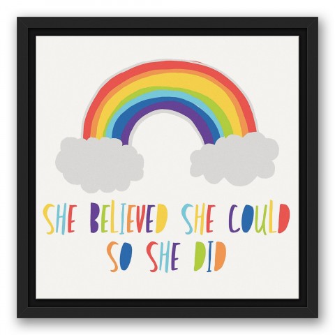 She Believed She Could So She Did Rainbow 12x12 Black Floating Framed Canvas