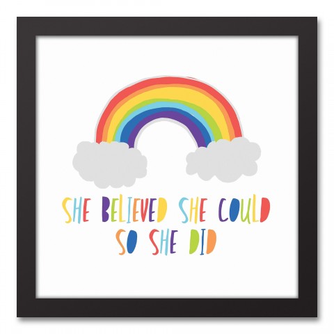 She Believed She Could So She Did Rainbow 12x12 Black Framed Canvas